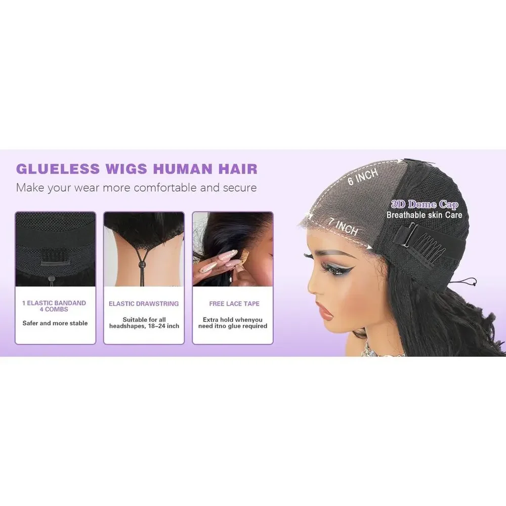 Tahikie 7x6 HD Lace Glueless Human Hair Wig Body Wave 250% Density